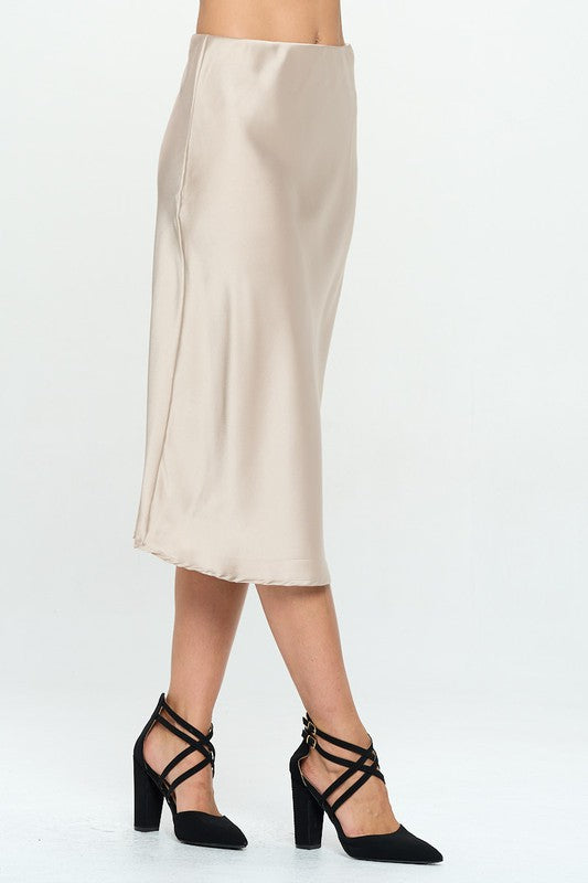 Renee C. Solid Satin Midi Skirt (Made in USA)