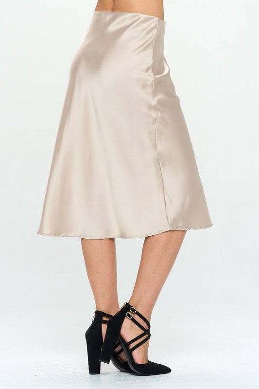 Renee C. Solid Satin Midi Skirt (Made in USA)