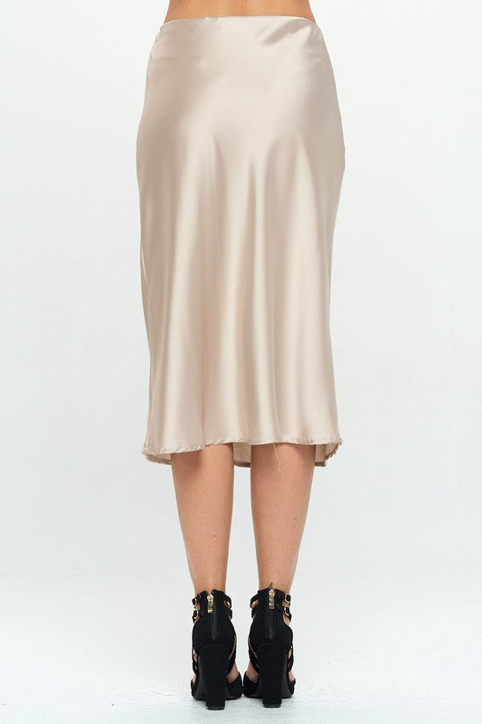 Renee C. Solid Satin Midi Skirt (Made in USA)