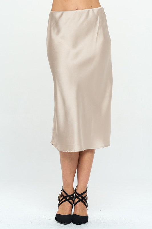 Renee C. Solid Satin Midi Skirt (Made in USA)