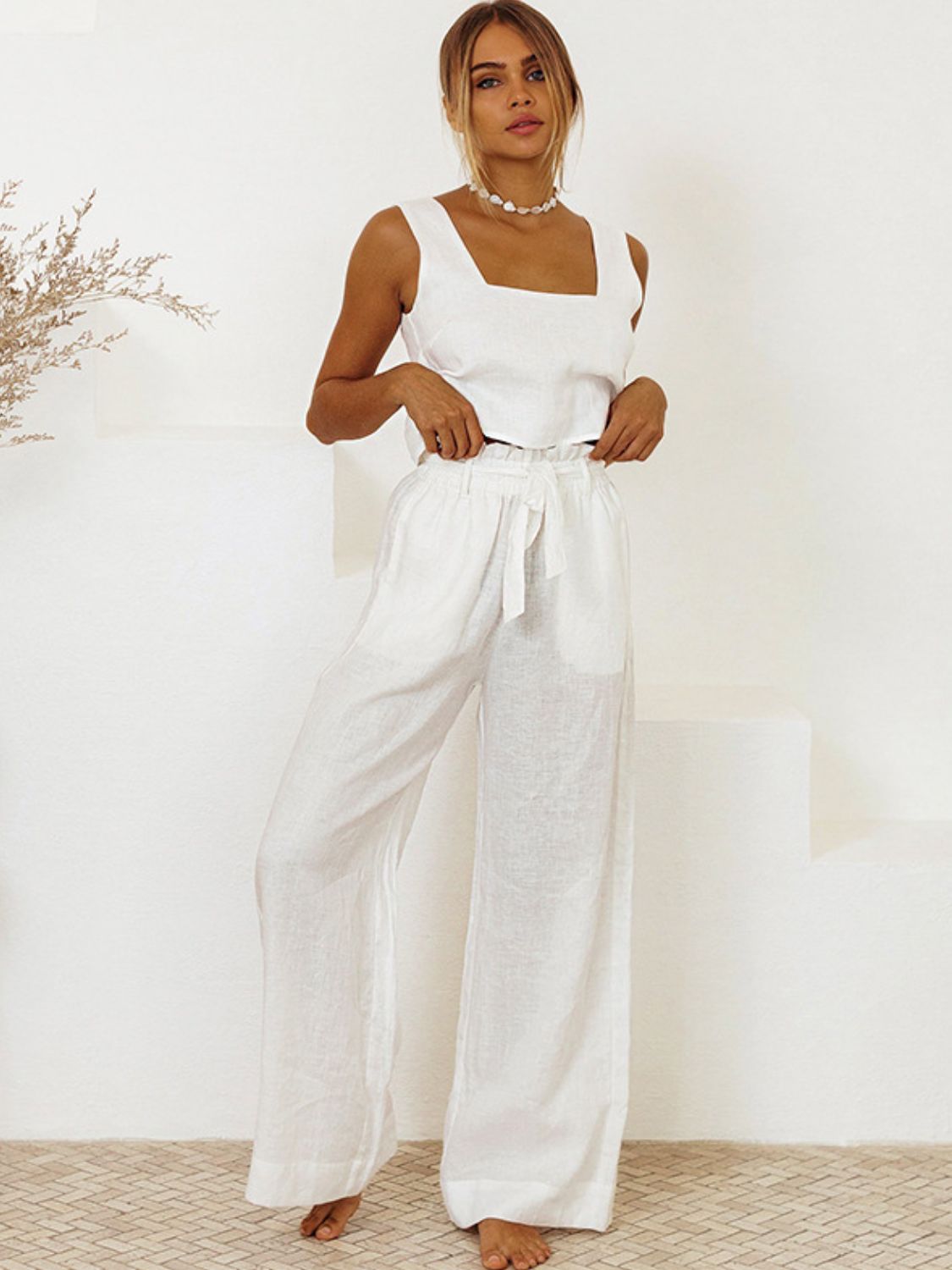 Square Neck Sleeveless Top and Pants Set **also available in white and lavender