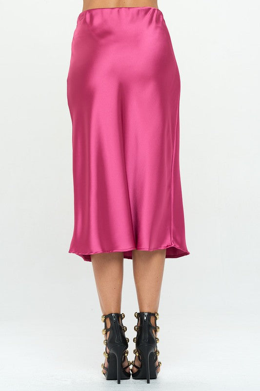 Renee C. Solid Stretch Satin Midi Skirt