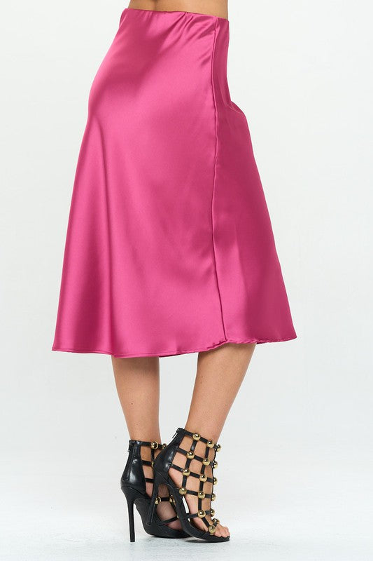 Renee C. Solid Stretch Satin Midi Skirt