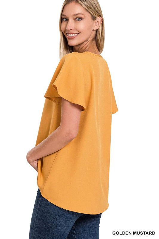 Zenana Woven Flutter Sleeve V-Neck Top **also available in mustard