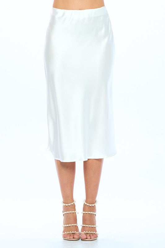 Renee C. Solid Stretch Satin Midi Skirt (Made in USA)