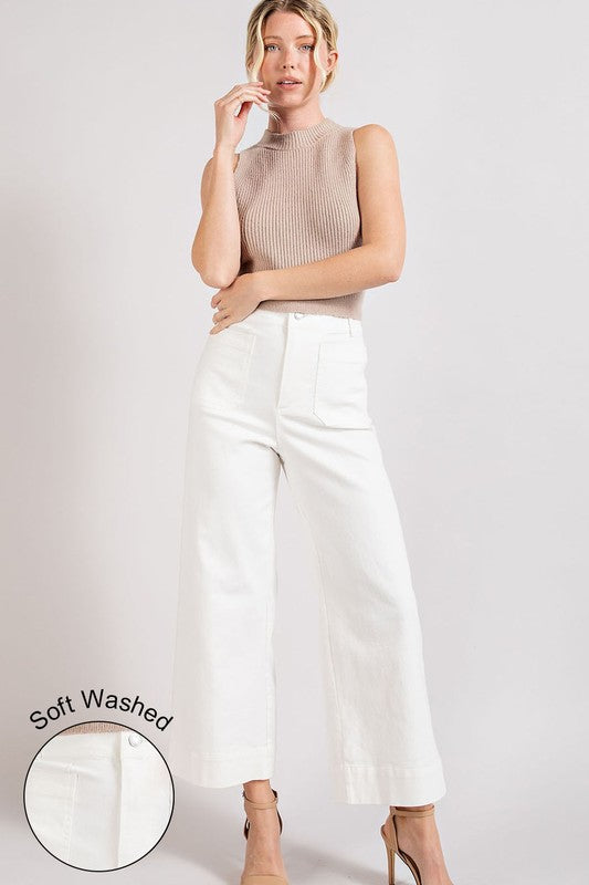 Eesome soft washed wide leg pants in white against a white background