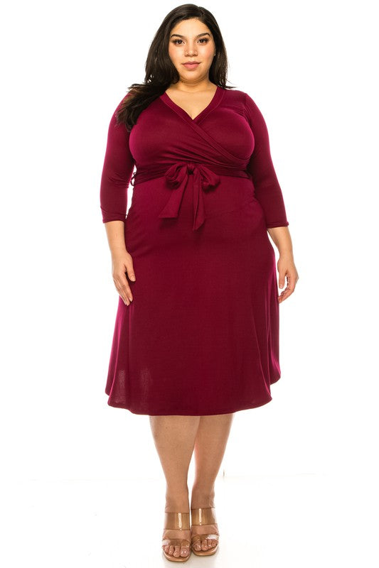 Plus Size Solid Color Faux Wrap Dress **also in black, burgundy, rose, mocha, and blue