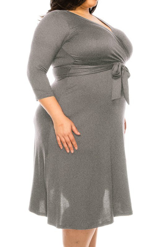 Plus Size Solid Color Faux Wrap Dress **also in black, burgundy, rose, mocha, and blue