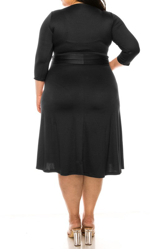 Plus Size Solid Color Faux Wrap Dress **also in black, burgundy, rose, mocha, and blue