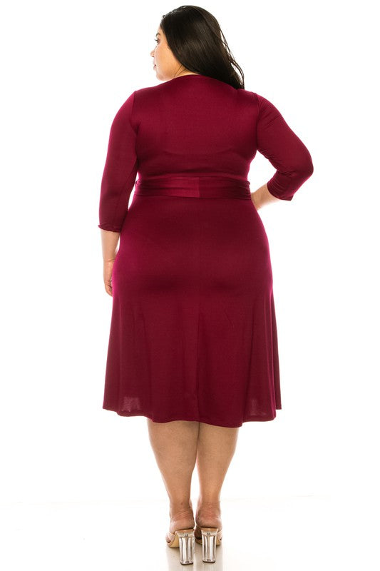 Plus Size Solid Color Faux Wrap Dress **also in black, burgundy, rose, mocha, and blue