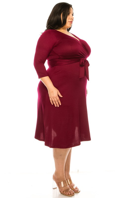 Plus Size Solid Color Faux Wrap Dress **also in black, burgundy, rose, mocha, and blue