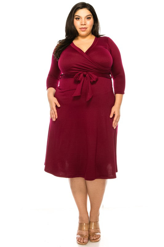 Plus Size Solid Color Faux Wrap Dress **also in black, burgundy, rose, mocha, and blue