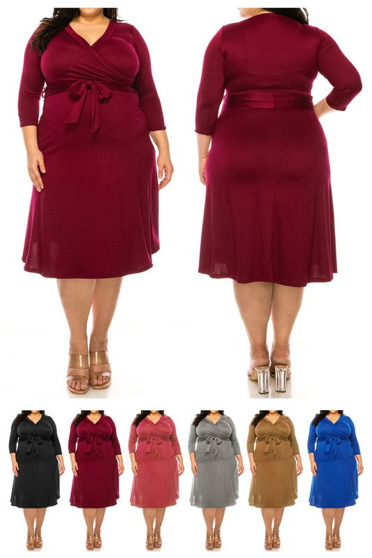 Plus Size Solid Color Faux Wrap Dress **also in black, burgundy, rose, mocha, and blue