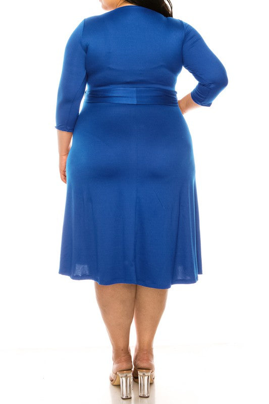 Plus Size Solid Color Faux Wrap Dress **also in black, burgundy, rose, mocha, and blue