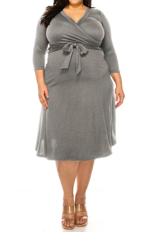 Plus Size Solid Color Faux Wrap Dress