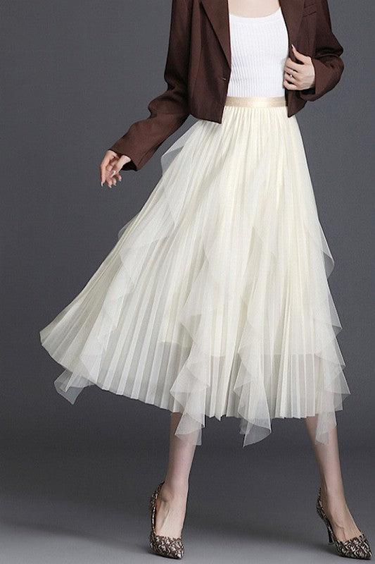 Miss Sparkling Pleated Chiffon Midi Skirt