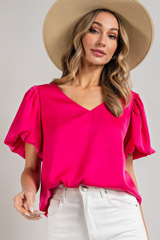 Eesome V-Neck Puff Sleeve Blouse Top **also available in black and white