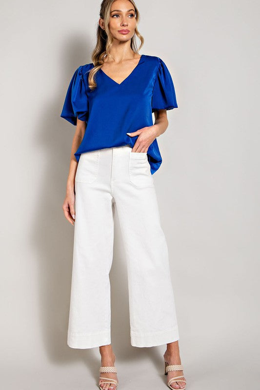 Eesome V-Neck Puff Sleeve Blouse Top **also available in black and white