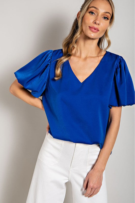 Eesome V-Neck Puff Sleeve Blouse Top **also available in black and white