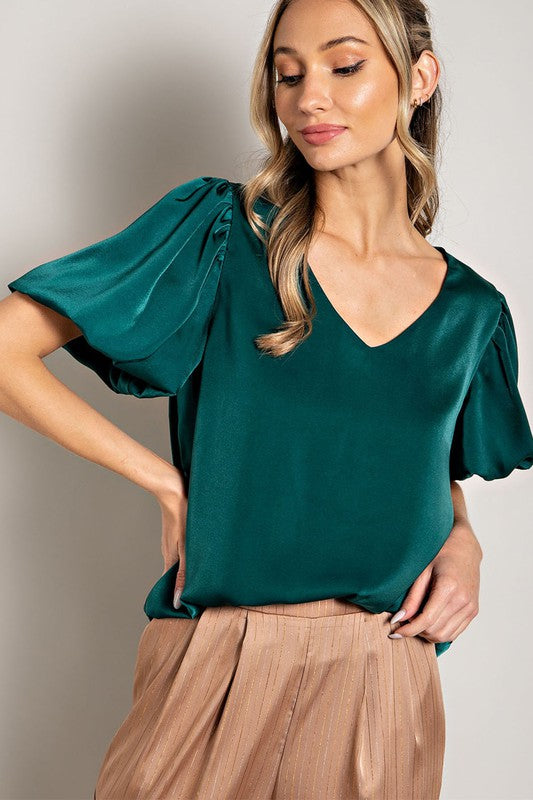 Eesome V-Neck Puff Sleeve Blouse Top **also available in black and white