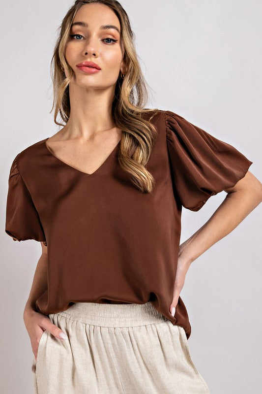 Eesome V-Neck Puff Sleeve Blouse Top **also available in black and white