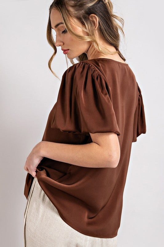 Eesome V-Neck Puff Sleeve Blouse Top **also available in black and white