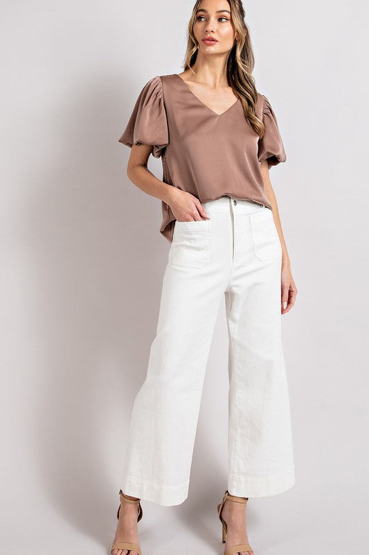 Eesome V-Neck Puff Sleeve Blouse Top **also available in black and white