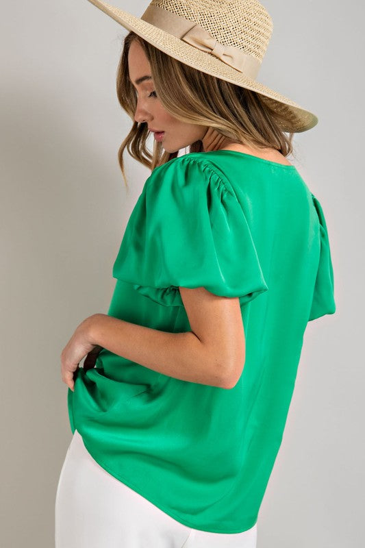 Eesome V-Neck Puff Sleeve Blouse Top **also available in black and white