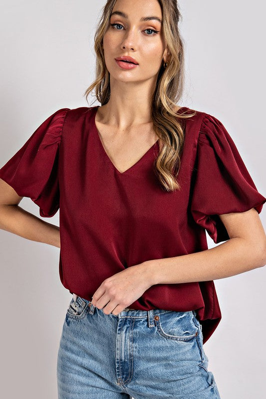 Eesome V-Neck Puff Sleeve Blouse Top **also available in black and white