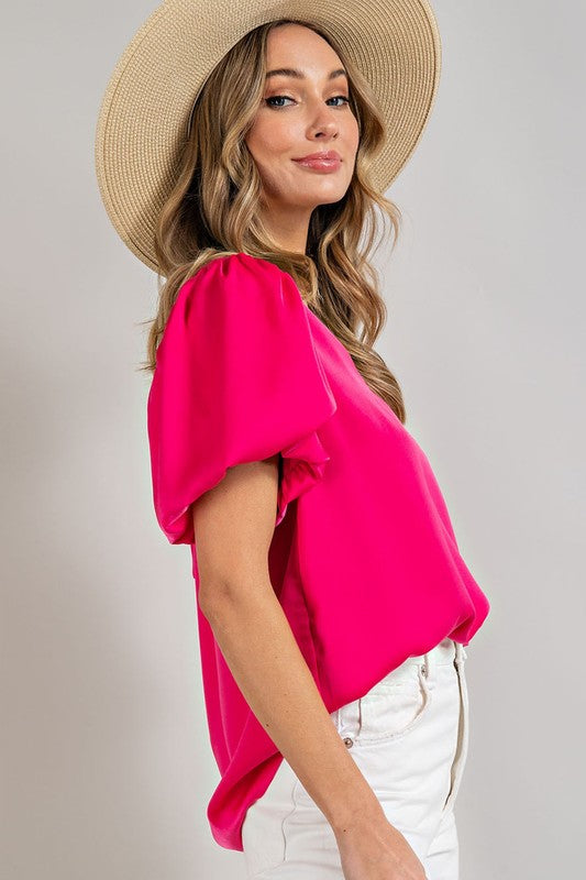 Eesome V-Neck Puff Sleeve Blouse Top **also available in black and white