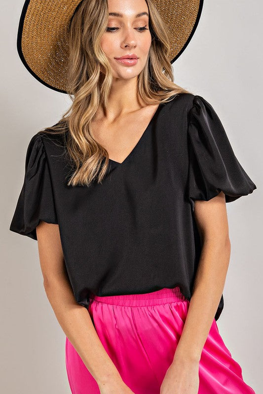 Eesome V-Neck Puff Sleeve Blouse Top **also available in black and white