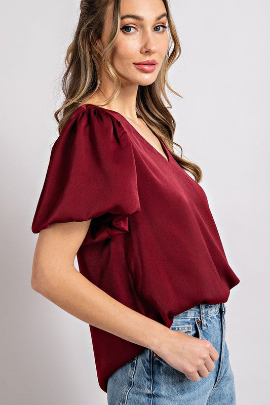 Eesome V-Neck Puff Sleeve Blouse Top **also available in black and white