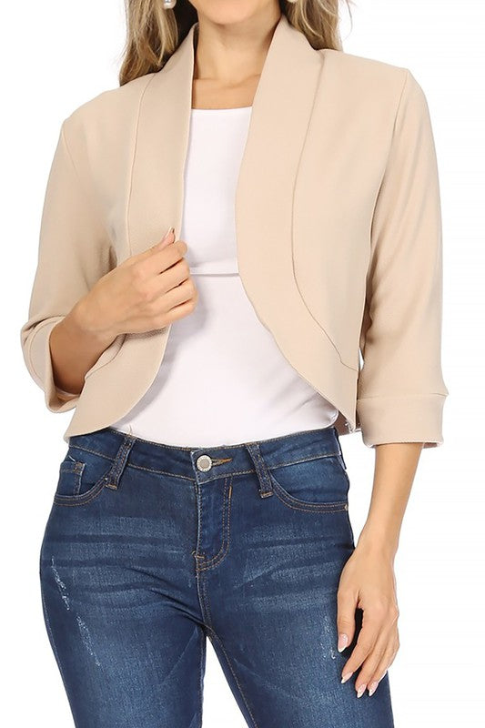 Moa Collection Waist Length Collarless Open Front Blazer **available in 9 colors