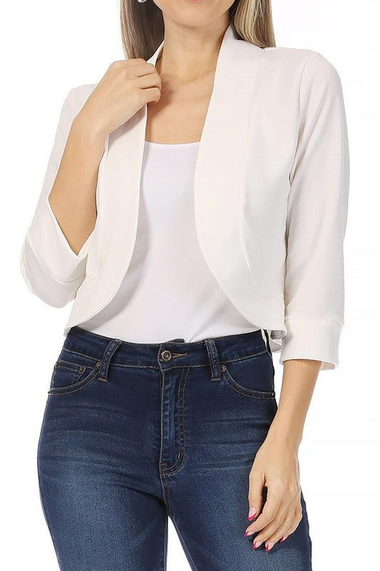 Moa Collection Waist Length Collarless Open Front Blazer **available in 9 colors