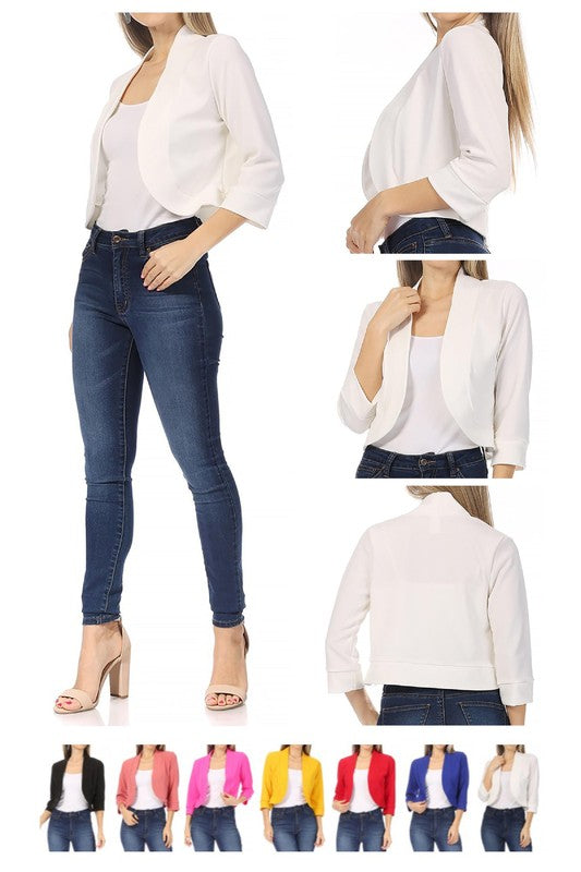 Moa Collection Waist Length Collarless Open Front Blazer **available in 9 colors