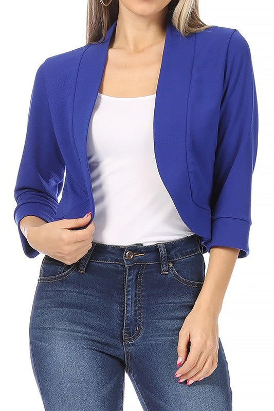 Moa Collection Waist Length Collarless Open Front Blazer **available in 9 colors