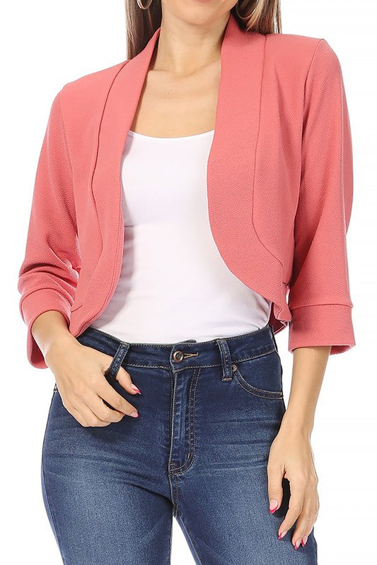 Moa Collection Waist Length Collarless Open Front Blazer **available in 9 colors