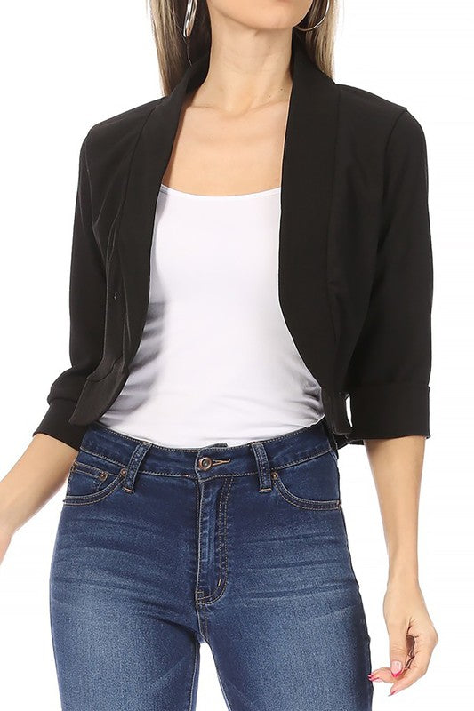 Moa Collection Waist Length Collarless Open Front Blazer **available in 9 colors