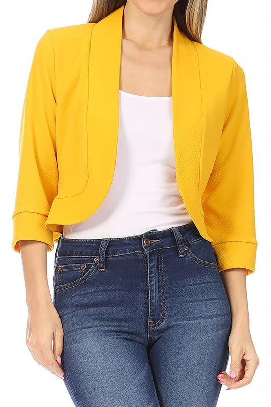 Moa Collection Waist Length Collarless Open Front Blazer **available in 9 colors