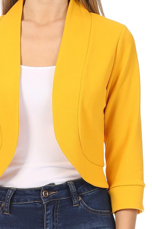 Moa Collection Waist Length Collarless Open Front Blazer **available in 9 colors