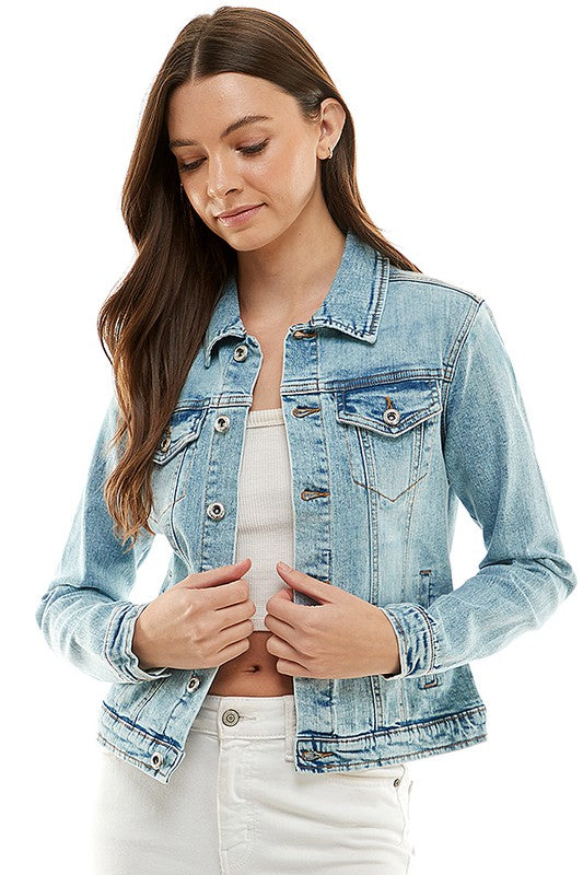 Blue Age Ladies Casual Denim Jacket **available in medium blue, light blue, and vintage black