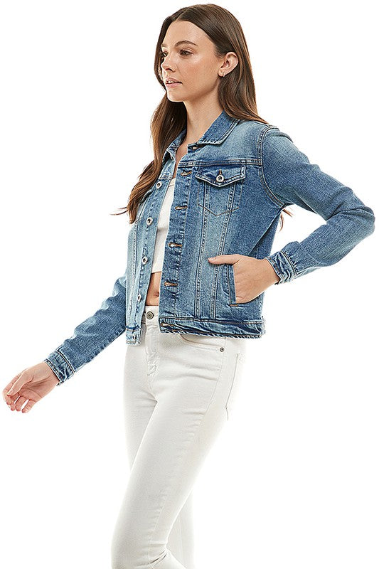 Blue Age Ladies Casual Denim Jacket **available in medium blue, light blue, and vintage black