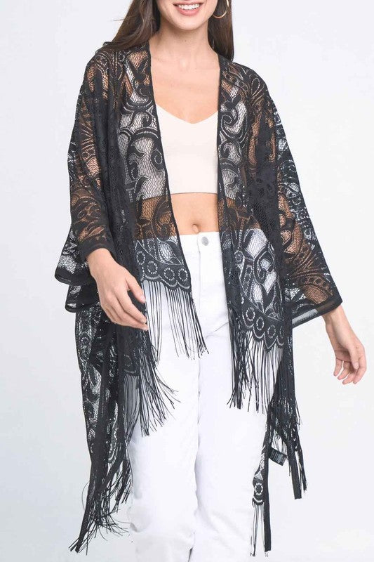 Ellison and Young Elegant Lace Fringed Kimono **also available in black