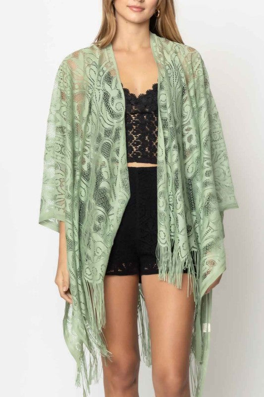 Ellison and Young Elegant Lace Fringed Kimono **also available in black