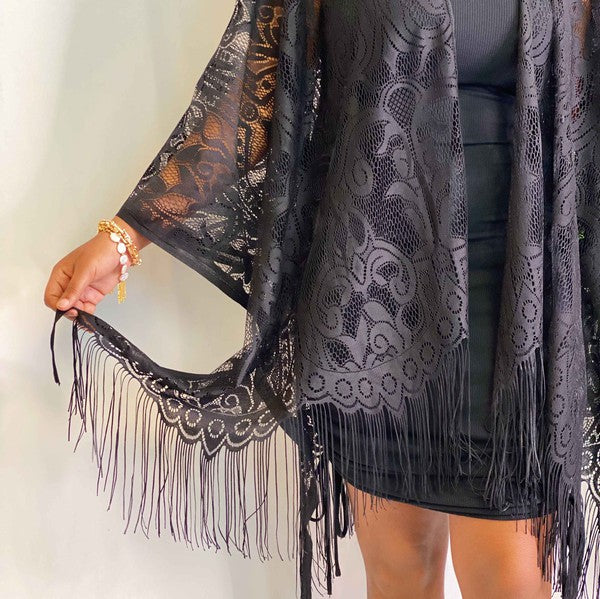 Ellison and Young Elegant Lace Fringed Kimono **also available in black