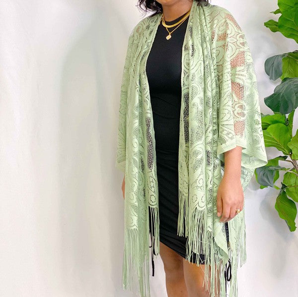 Ellison and Young Elegant Lace Fringed Kimono **also available in black