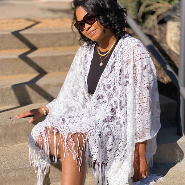 Ellison and Young Elegant Lace Fringed Kimono **also available in black