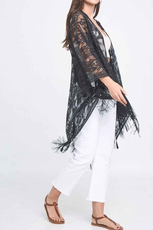 Ellison and Young Elegant Lace Fringed Kimono **also available in black