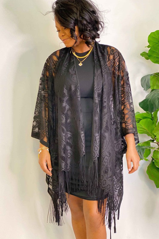 Ellison and Young Elegant Lace Fringed Kimono **also available in black