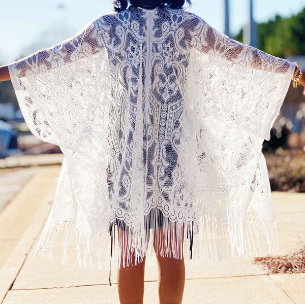 Ellison and Young Elegant Lace Fringed Kimono **also available in black